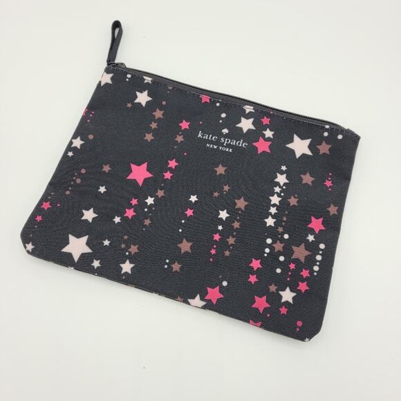 Kate Spade New York Black Twinkle Star Pouch Clutch with Multicolor Pink Stars - Picture 1 of 8